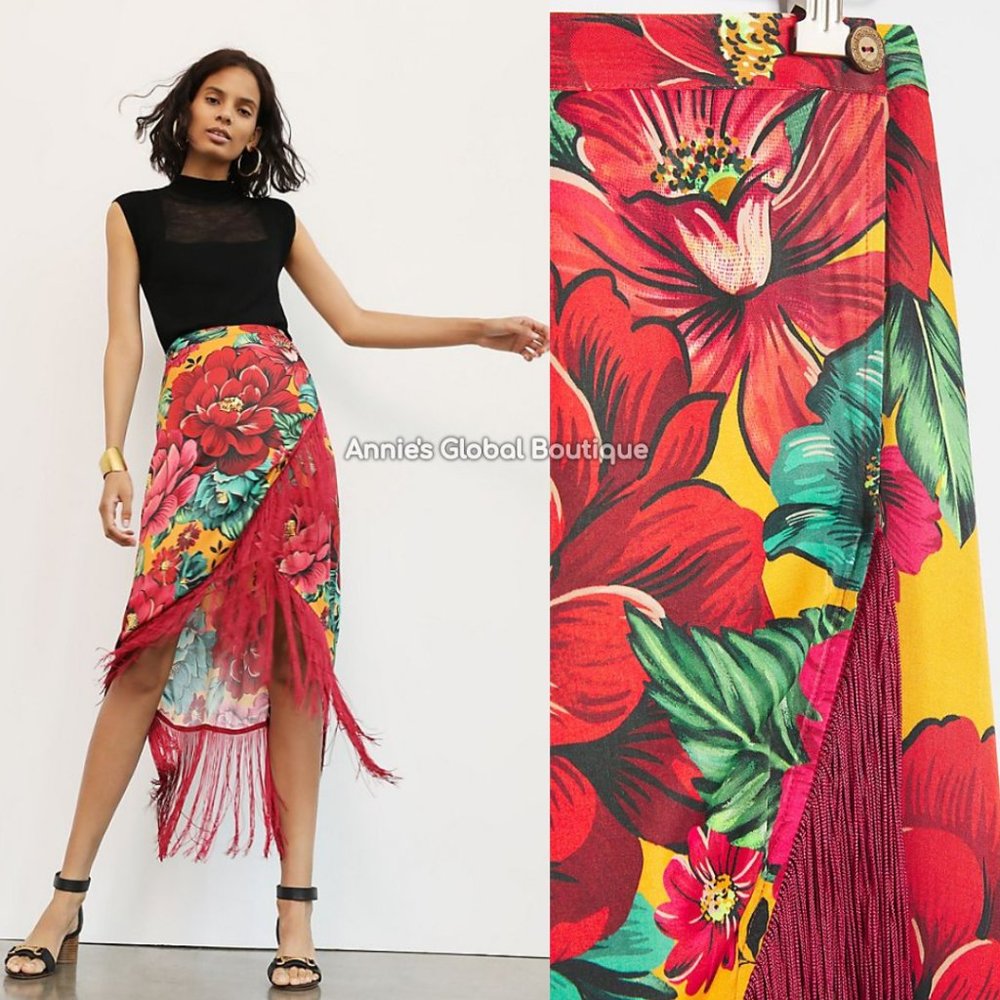 ANTHROPOLOGIE Farm Rio Benita Fringed Wrap Skirt - Picture 10 of 15